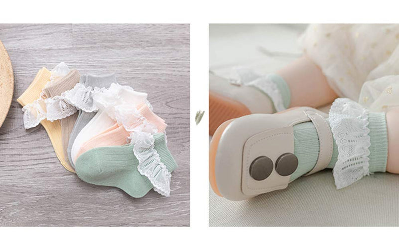 [Australia] - QandSweet Newborn Girls' Lace Socks Baby Ankle Sock for Infant and Toddlers Pink/Grey/White/Aqua/Yellow/Khaki 0-6 Months 