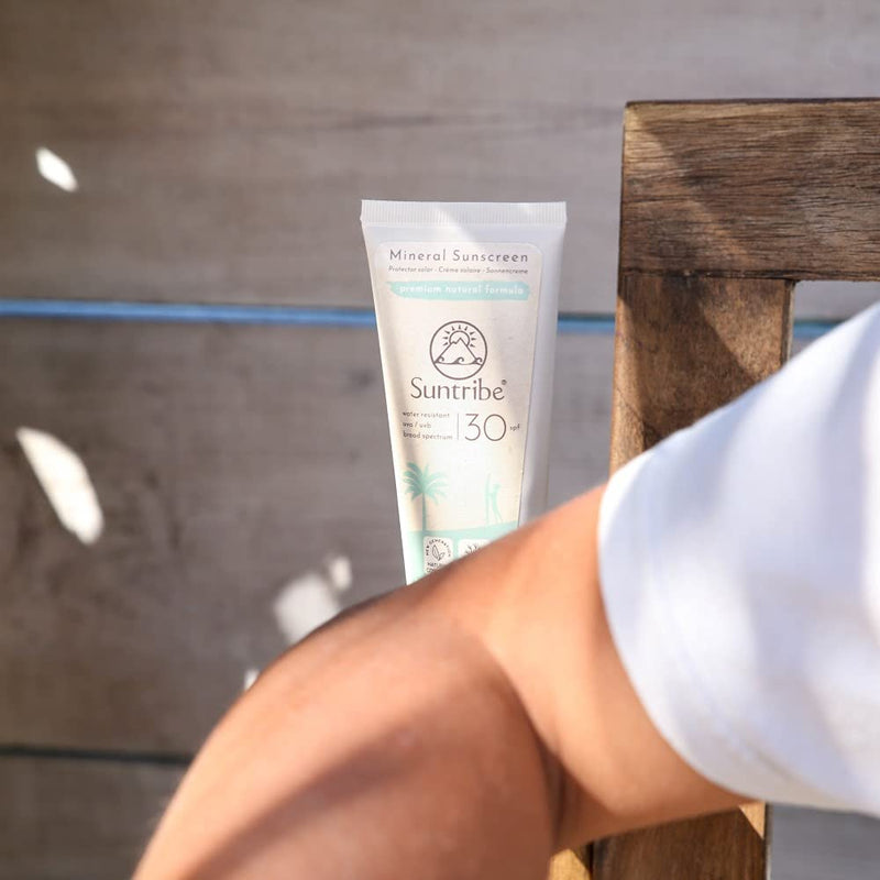 [Australia] - Suntribe All Natural Mineral Body & Face Sunscreen - SPF 30 - Reef Safe - Organic - Mineral UV-Filter (Zinc Oxide) - 7 Ingredients - Water resistant - White to transparent (100 ml) 100 ml (Pack of 1) 