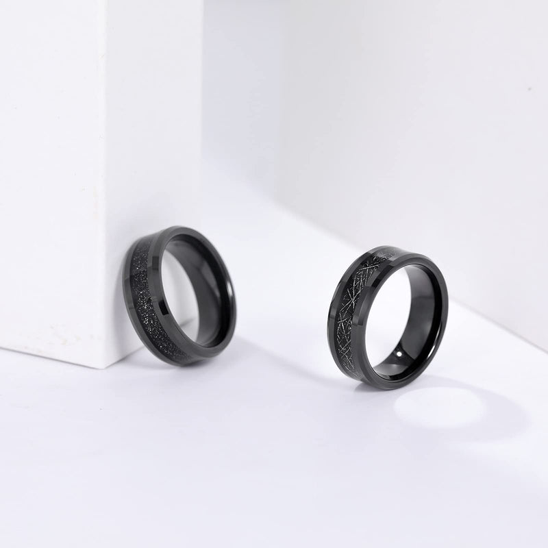 [Australia] - SHINYSO Mens 8mm Tungsten Rings Black Silk/Black Sandstone Inlay Wedding Band High Polished Beveled Edges Size 7-13 8mm-black-sandstone 