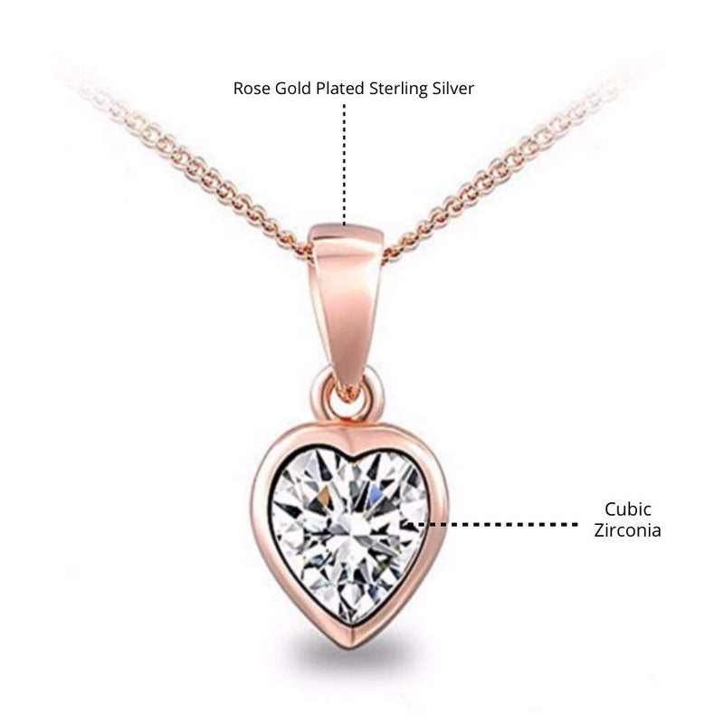 [Australia] - Amnoz Rose Gold Plated Sterling Silver Single Paving Cubic Zirconia Heart Pendant Necklace cubic-zirconia 