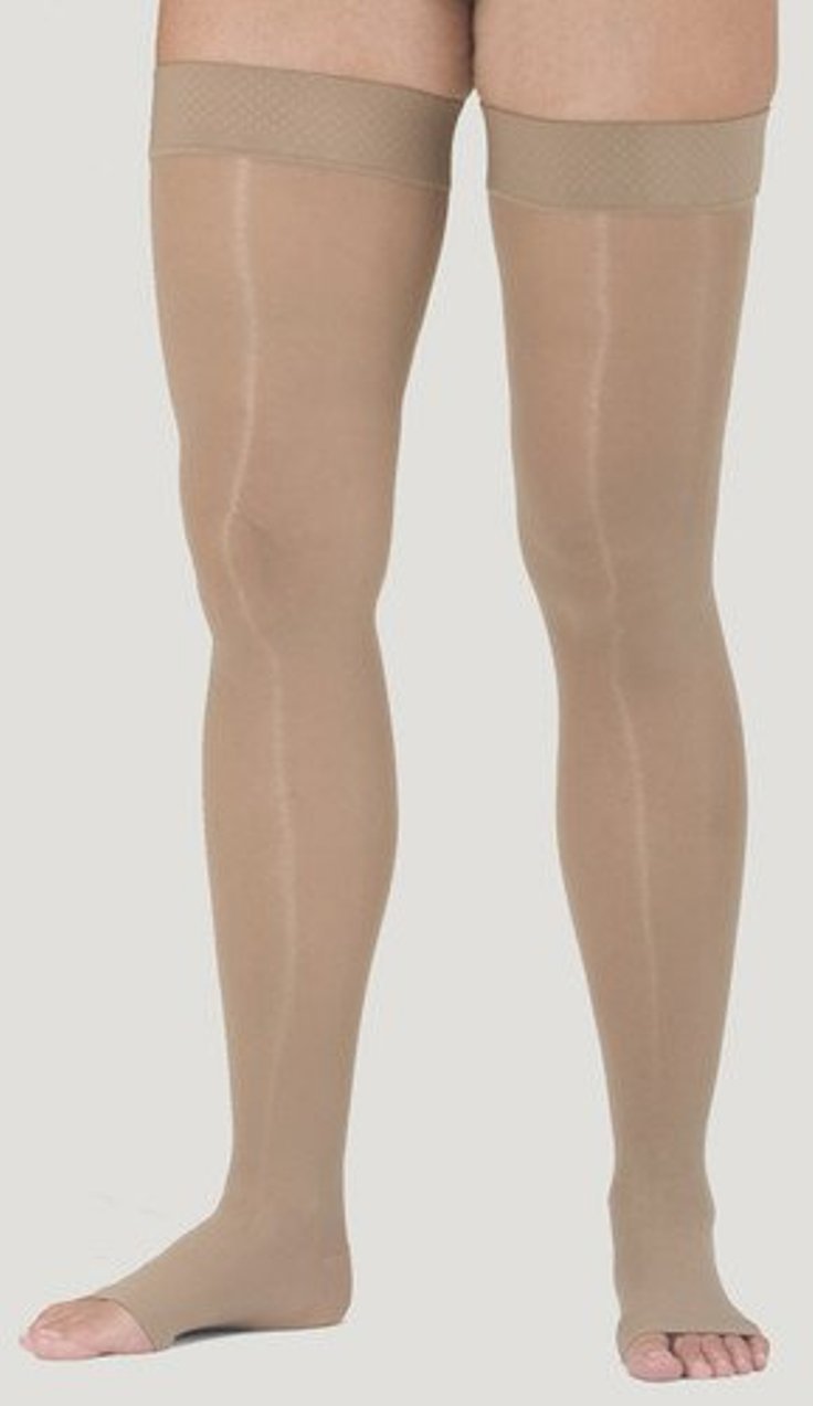 [Australia] - medi Assure, 30-40 mmHg, Thigh High Compression w/Silicone Top-Band, Open Toe Beige Large 