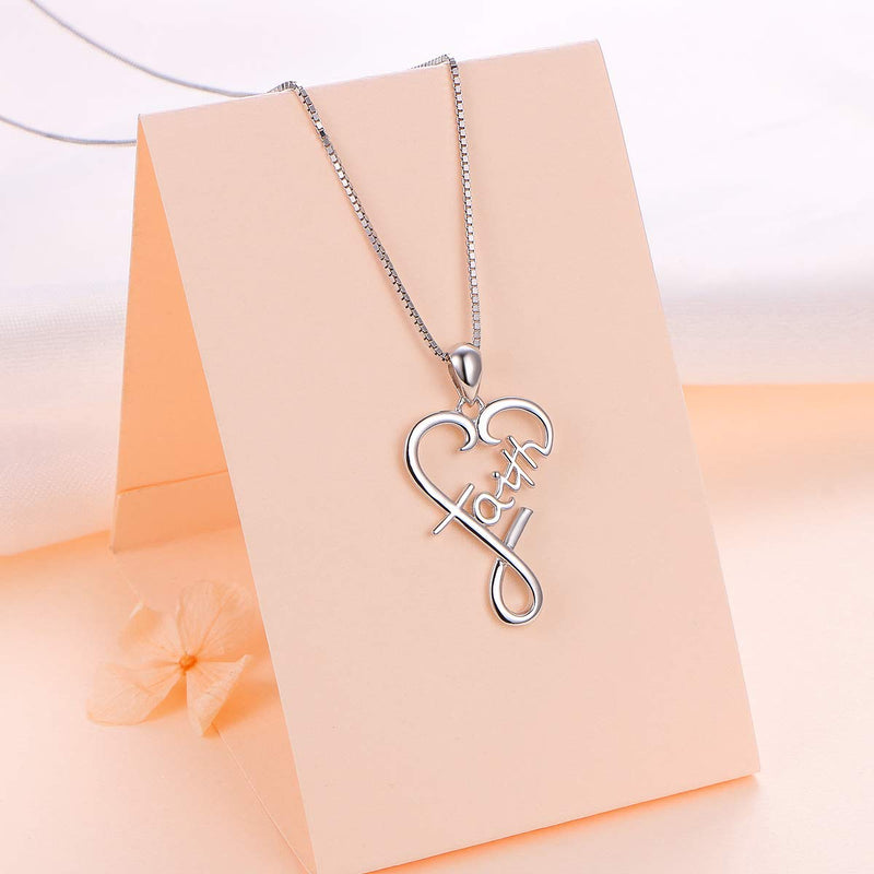 [Australia] - S925 Sterling Silver Word Calligraphy Jewelry Faith Inspirational Message Charm Love Heart Pendant Necklace For Women Girls Men Boys,18 inches 