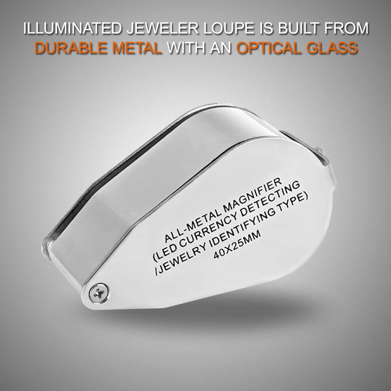 [Australia] - KINGMAS 40x Jeweller Loupe Folding Magnifying Jewelry Eye Magnifier With LED Light Illuminated (LED Currency Detecting/Jewlers Identifying Type Lupe) 