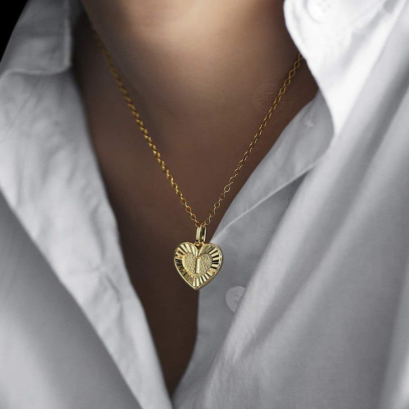 [Australia] - Trendsmax Heart Love Initial Letter A to Z Alphabet Pendant Necklace Gift for Women Girls Gold Plated Stainless Steel Rolo Link Chain Necklace Length Personalized F 