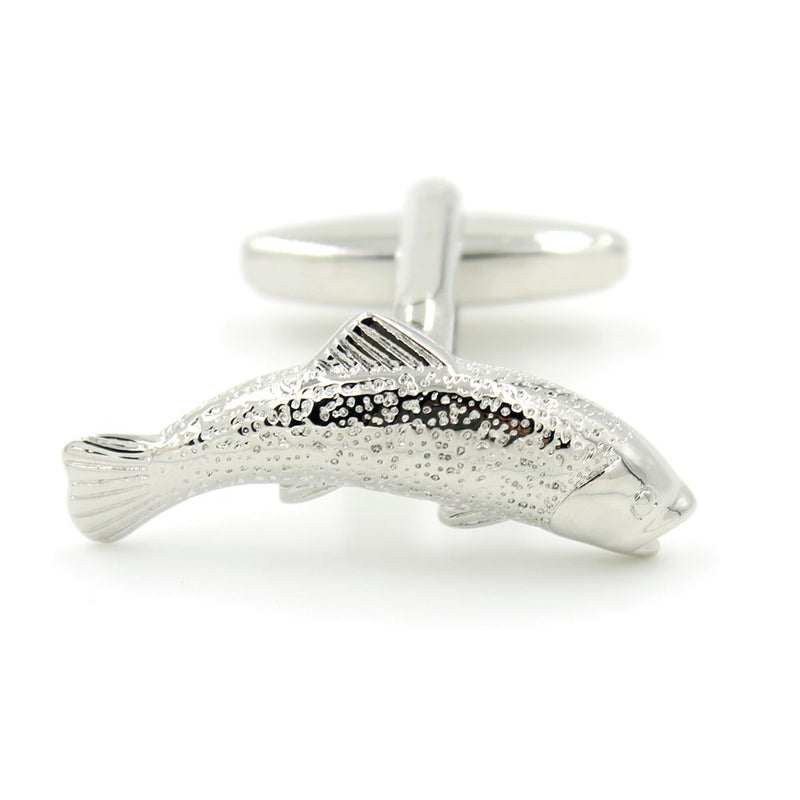 [Australia] - Salmon Trout Fish Cuff Links Fly Fishing Rod Angler Present Silver Cufflinks 