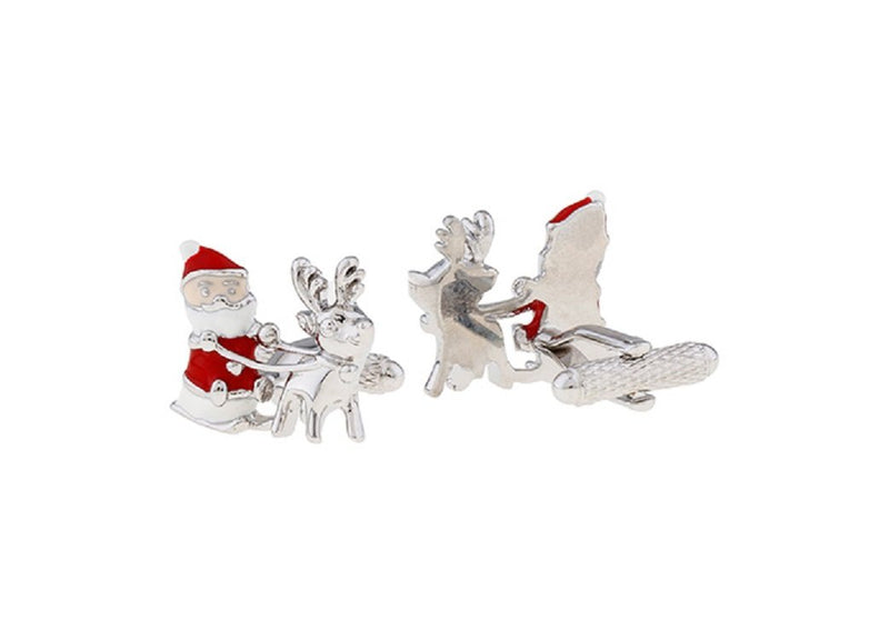 [Australia] - MRCUFF Santa Sleigh Christmas Reindeer Pair Cufflinks in Presentation Gift Box & Polishing Cloth 