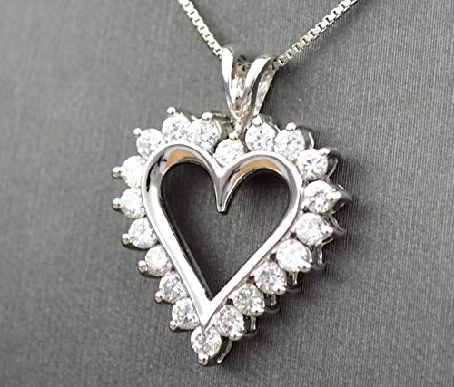 [Australia] - DTJEWELS 1.00 Ct Round Cut D/VVS1 Diamond Prong Set Heart Love Pendant 14K White Gold Finish 18" Chain Necklace Valentine Day Special 