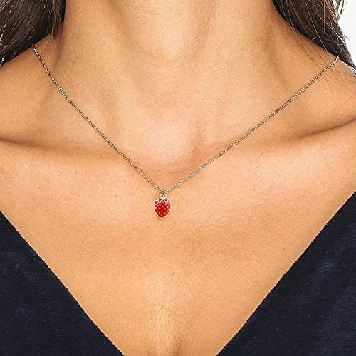 [Australia] - Cute Red Strawberry Pendant Necklace Small Fresh Mini Red Drops Oil Necklace for Women Girls 