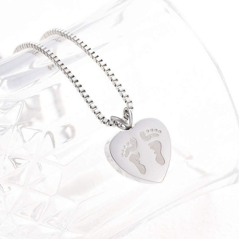 [Australia] - XSMZB Always in My Heart Baby Feet Ashes Keepsake Urn Pendant Necklace Cremation Urns Memorial Jewelry Silver 