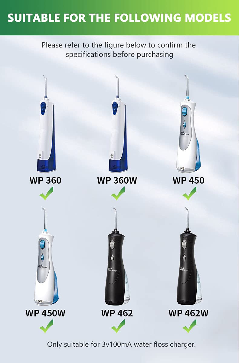 [Australia] - Bouge Water Flosser Charger for Waterpik WF-13CD010, WP-100-450, WP-112-462, WP-360, WP-440, WP-450, WP-462, WP-463, WP-465, WP-468 Cordless Plus Water Flosser Water Pick Power Cord Charger Cable 