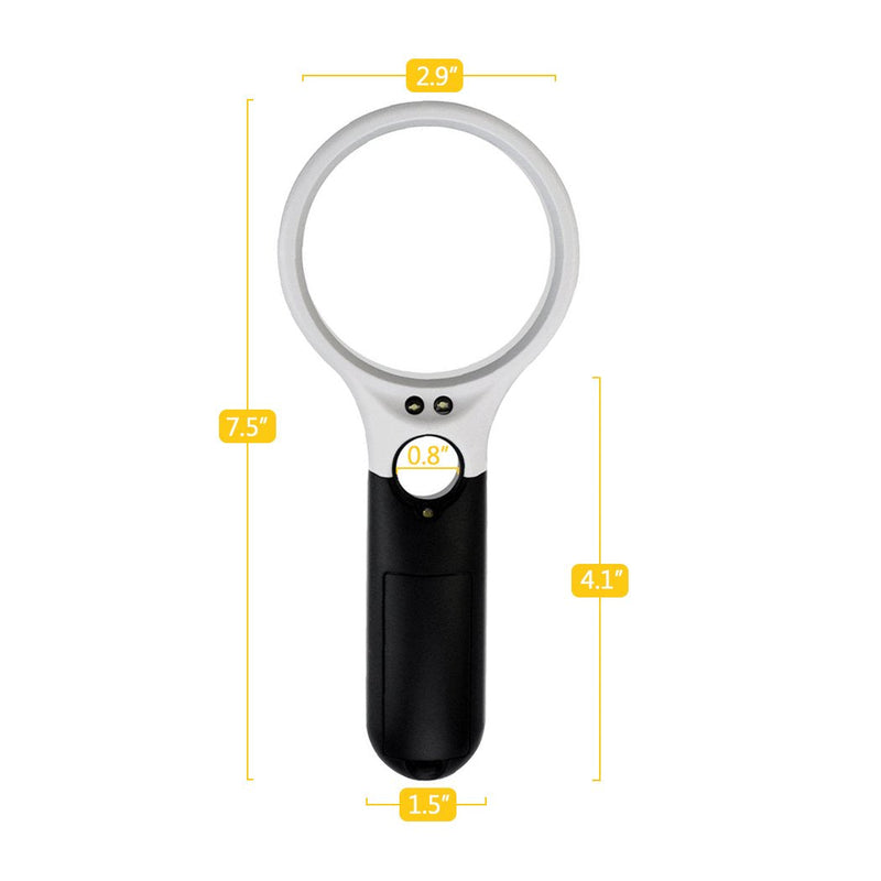 [Australia] - obmwang 3 LED Light 3x 45x Handheld Magnifier Illuminated Reading Magnifying Glass Lens Jewelry Loupe Ideal for Reading, Crafts, Hobby, Black and White stitching 