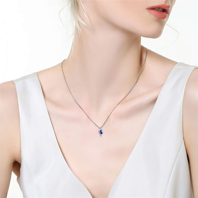 [Australia] - MABELLA Sterling Silver Simulated Birthstone Oval Cut Leaves Shape Pendant Necklace,Gifts for Girls Simulated Blue Sapphire 