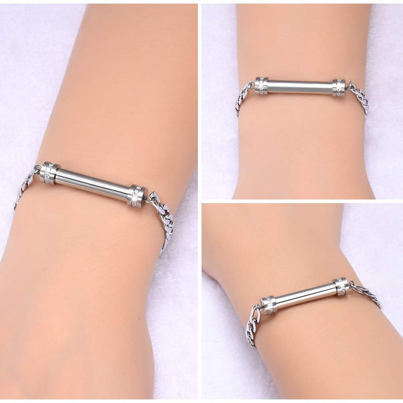 [Australia] - Cylinder Cremation Bracelet for Ashes Urn Jewelry Stainless Steel Memorial Keepsake Urn Bracelet Bangle Ashes Holder Silver 