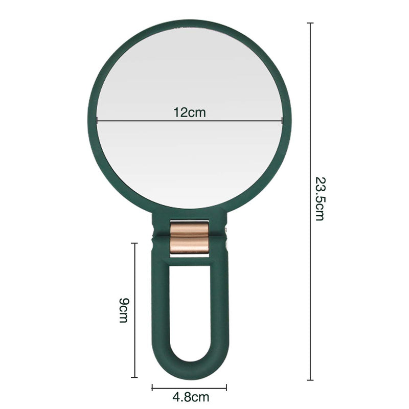 [Australia] - FUHUIM 1x 15x Magnifying Handheld Mirror, Double Sided Pedestal Magnification and True Image Makeup Mirror, Compact Size and Portable Vanity Cosmetic Mirror for Girl, 9.3" L x 1.9" W（Army Green） Army Green 