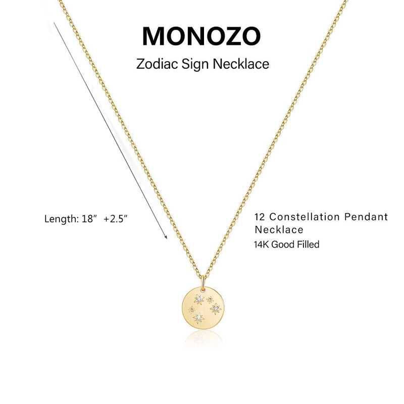 [Australia] - MONOZO Zodiac Necklace for Women, 14K Gold Filled CZ 12 Constellation Pendant Necklace Minimalist Zodiac Sign Necklaces Astrology Disc Necklace Jewelry Gifts for Girls Gemini 