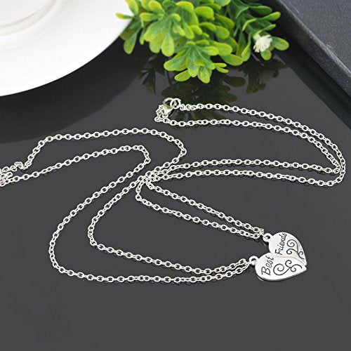 [Australia] - MJartoria BFF Necklaces for 2 Split Heart Engraved Weirdo 1 Weirdo 2 Friendship Necklace Set Best Friends Forever Pendant A-silver-best friends 