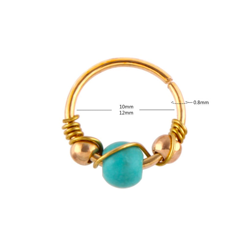 [Australia] - Greendou 10/12 mm Stainless Steel Turquoise Nostril Hoop Nose Earring Piercing Jewelry (12MM, Gold) 12MM 