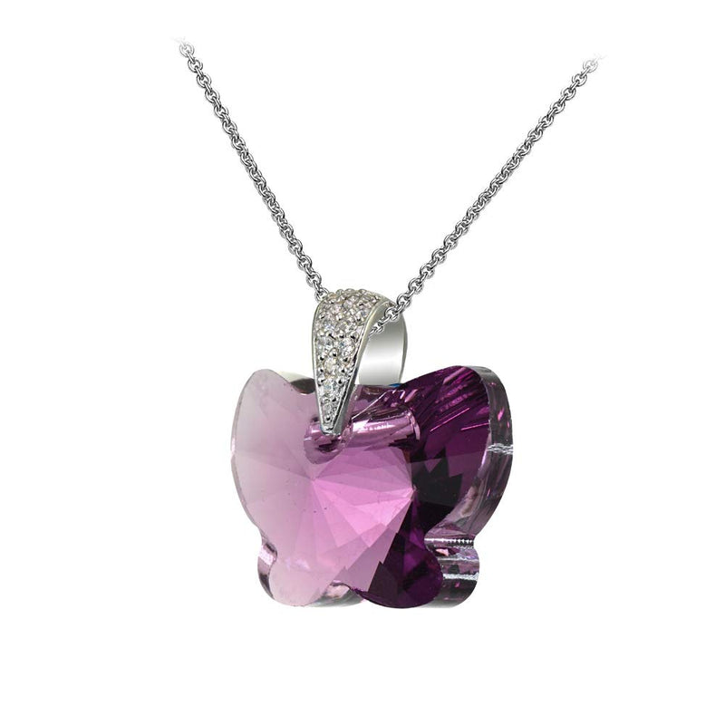 [Australia] - Sterling Silver Butterfly Pendant Necklace Made with Swarovski Crystals for Women Girls Purple 