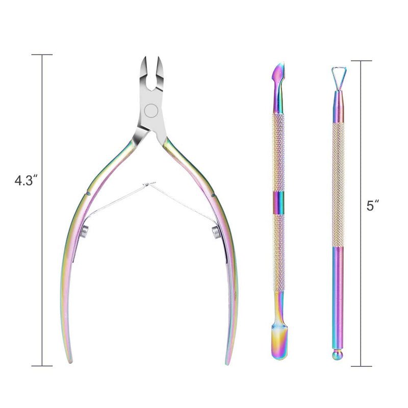 [Australia] - Cuticle Trimmer with Cuticle Pusher - and Triangle Cuticle Nail Pusher Peeler Scraper, Professional Stainless Steel Cuticle Nipper Set for Fingernails Toenails 