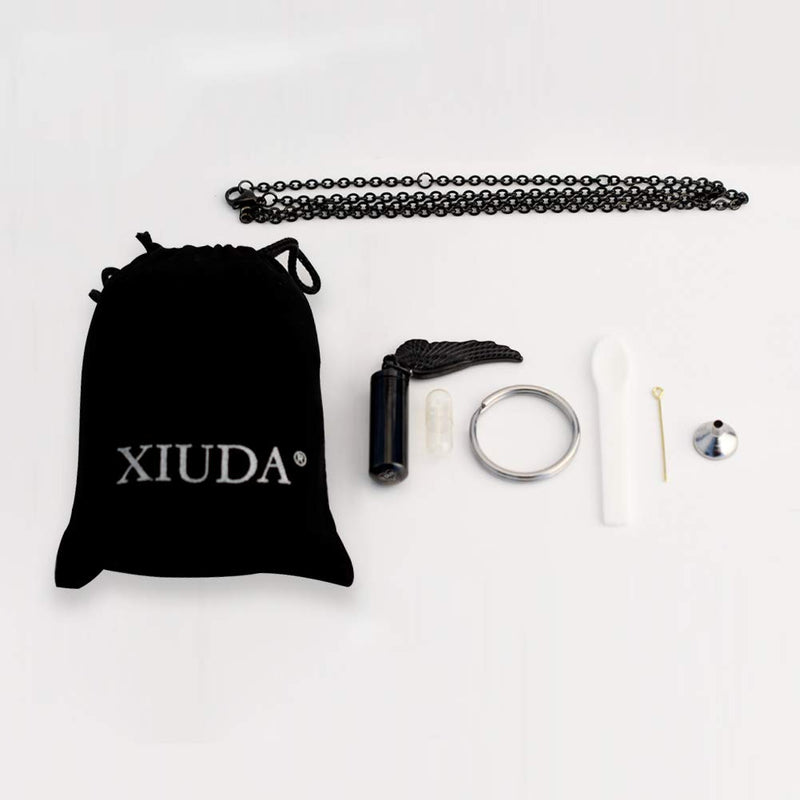 [Australia] - XIUDA Cremation Jewelry Urn Necklace for Ashes with Angel Wing Charm & Cylinder Eternity Stainless Steel m black non-engraving 