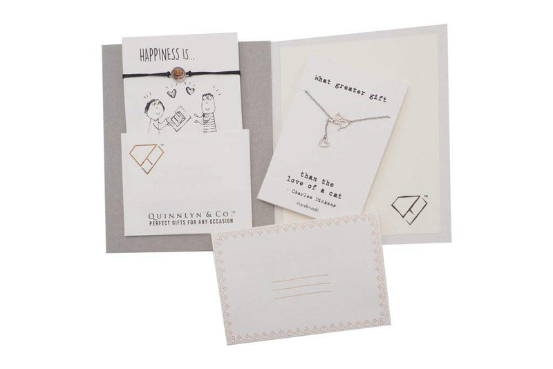 [Australia] - Quinnlyn & Co. Cat with Hanging Heart Pendant Necklace, Handmade Gifts with Inspirational Quote on Greeting Card, Gifts for Kitten & Cat Owners - 100% Handcrafted 