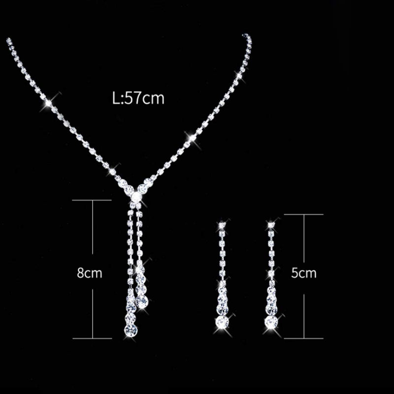 [Australia] - Aukmla Bride Silver Necklace Earrings Set Crystal Bridal Wedding Jewelry Sets Rhinestone Choker Necklace for Women and Girls (Set 1) Set 1 