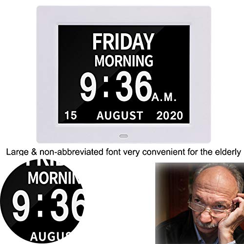 [Australia] - 3 Display Digital Day Calendar Clock Non-Abbreviated Day & Month Memory Loss,Dementia,Alzheimer's Vision Impaired Clock for Elderly/Seniors (White) White 