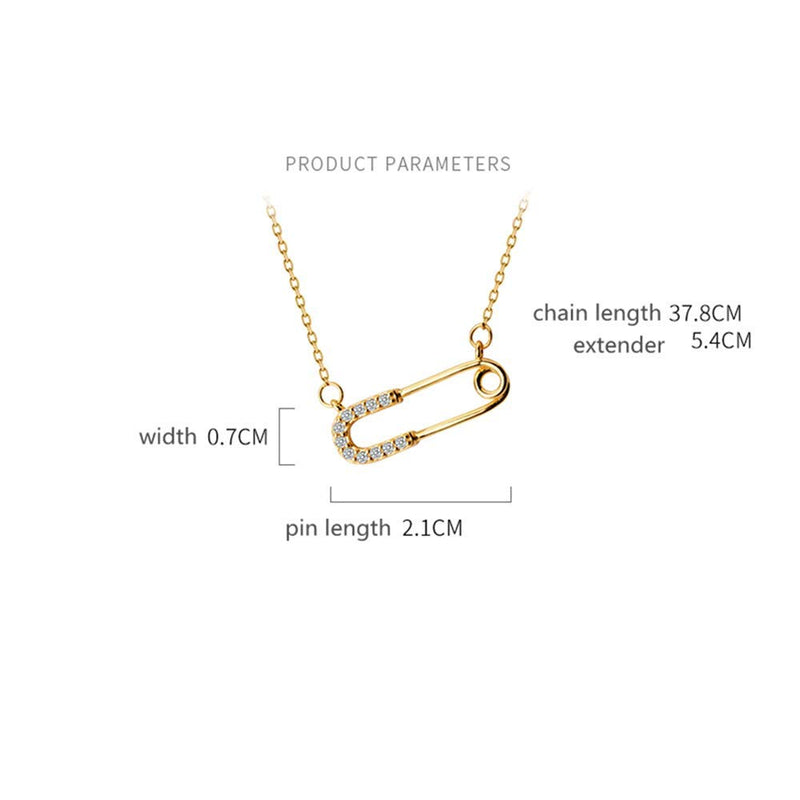 [Australia] - Crystal Paperclip Safety Pin Pendant Choker Necklace for Women Girls 925 Sterling Silver 14K Gold Plated Dainty CZ Diamond Clip Drop Adjustable Chain Personalized Jewelry Fashion Gifts Box BFF 