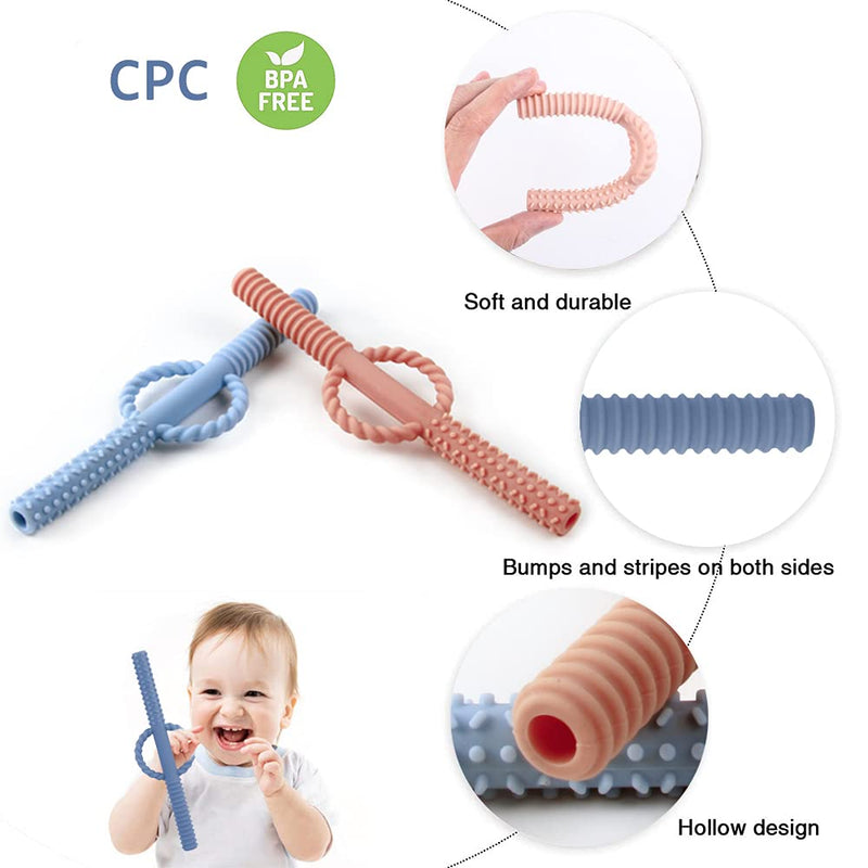 [Australia] - YAPROMO Hollow Baby Teething Tubes Toys for Babies 5 Pcs-Blue&Beige&Green&Grey&Heavy Khaki 