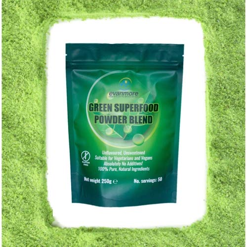 [Australia] - Super Greens Powder Blend - Vitamin Mineral Nutrient Rich - Immune System & Energy Boost - Vegan Vegetarian Superfoods Supplement Alkaline 100% Natural Gluten Free Detox- 250g 50 Servings, Evanmore 