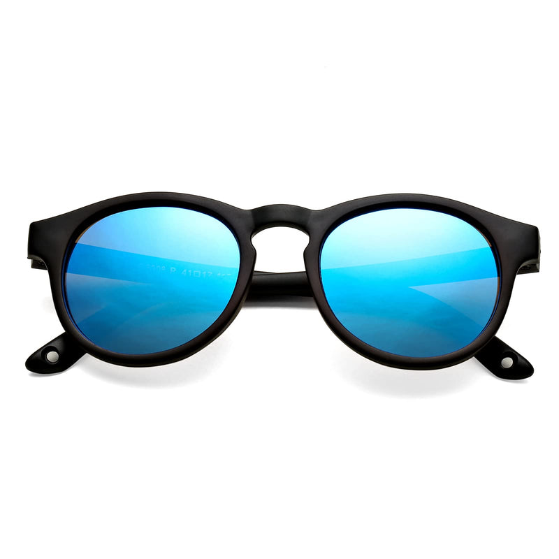 [Australia] - Kids Polarized Sunglasses for Boys Girls Round Infant Toddlers Sunglasses with Strap Age 1-3 (Black Frame/Blue Mirrored Lens) 