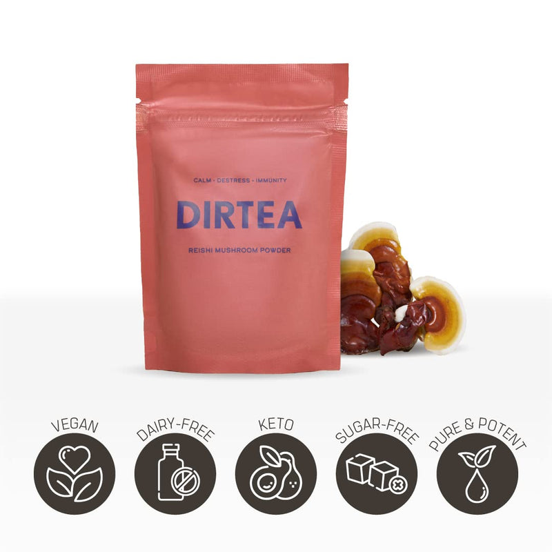 [Australia] - DIRTEA Reishi Mushroom Powder Pouch 60g - 30 Day Serving - Aids Sleep Quality & Duration - Stress Adaptogen & Immunity Booser - for Organic Mushroom Tea - Vegan & Non-GMO 
