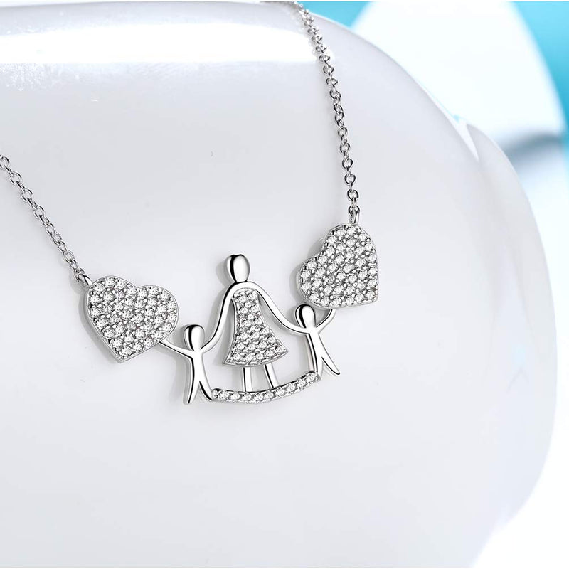 [Australia] - Besilver 925 Sterling Silver Mom and Child Necklace Mommy Infinity Love Mother Daughter Heart Necklace for Mother Grandma Daughter Son Birthday Anniversary Mom and Son 