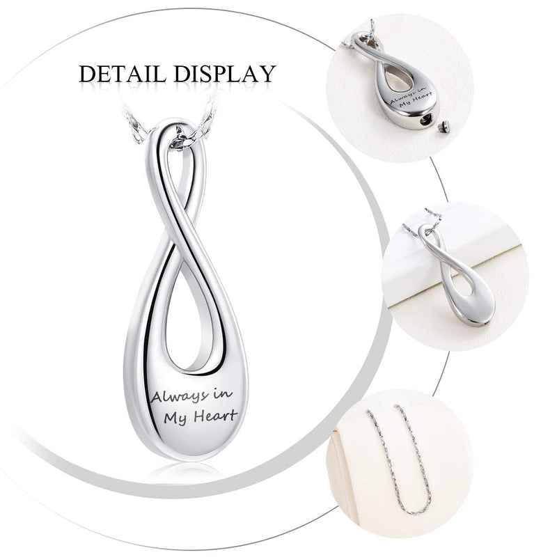 [Australia] - Imrsanl Cremation Jewelry Infinity Urn Pendants for Ashes Holder Memorial Keepsake Urn Necklace Cremation Ashes Jewelry for Pet/Human Always in My Heart 