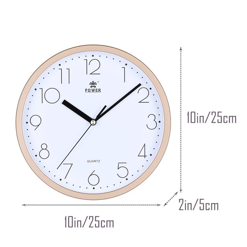 [Australia] - Laigoo 10 Inch Modern Wall Clock Decorative Non-Ticking - Silent Quartz Movement Battery Operated Analog Clock Round for Bedroom, Home, School, Office(Gold) Gold 