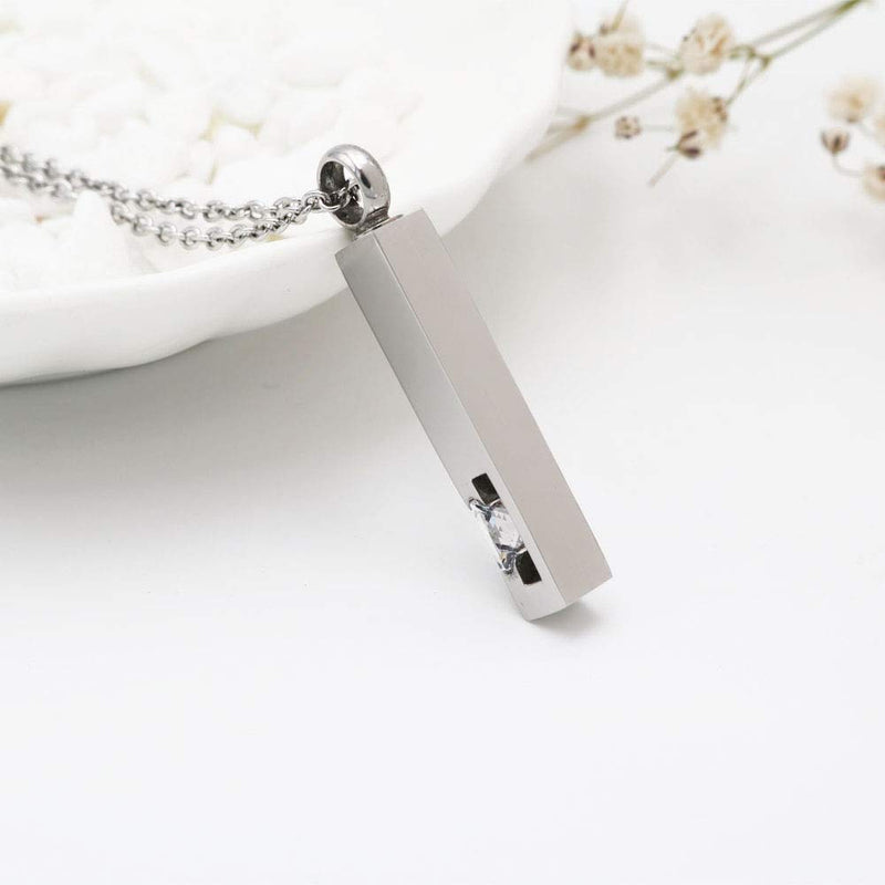 [Australia] - Silver Plating Crystal Bar Memorial Urn Necklace for Ashes Stainless Steel Keepsake Holder Urns Cremation Jewelry Pendant for Men/Women White 