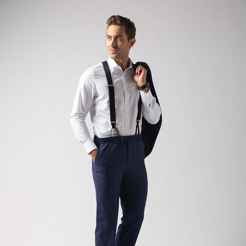 [Australia] - Mens Button End Suspenders 49 Inch Y-Back Adjustable Elastic Tuxedo Suspenders by Grade Code Black 