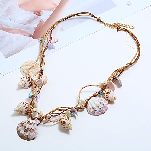 [Australia] - Boho Braided Rattan Shell Pendant necklace for Women Girls Handmade Wovening Hanging Multilayer Long Chain Friendship Waterproof Jewelry 