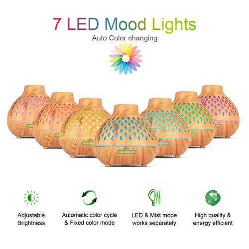 [Australia] - 400ML Essential Oil Diffuser, Remote Control Diffusers for Essential Oils, Electric Ultrasonic Air Humidifier, Aromatherapy Diffuser with Waterless Auto-Off A-yellow 