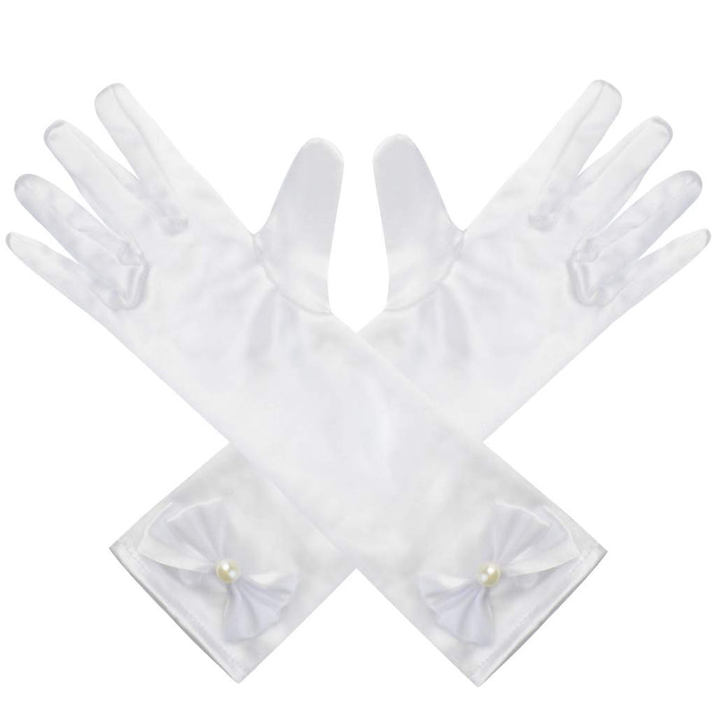 [Australia] - Yolyoo Girls Princess Gloves,Girl White Long Satin Princess Dress Up Diamonds Bows Gloves for Birthday,Wedding, Costume Party 
