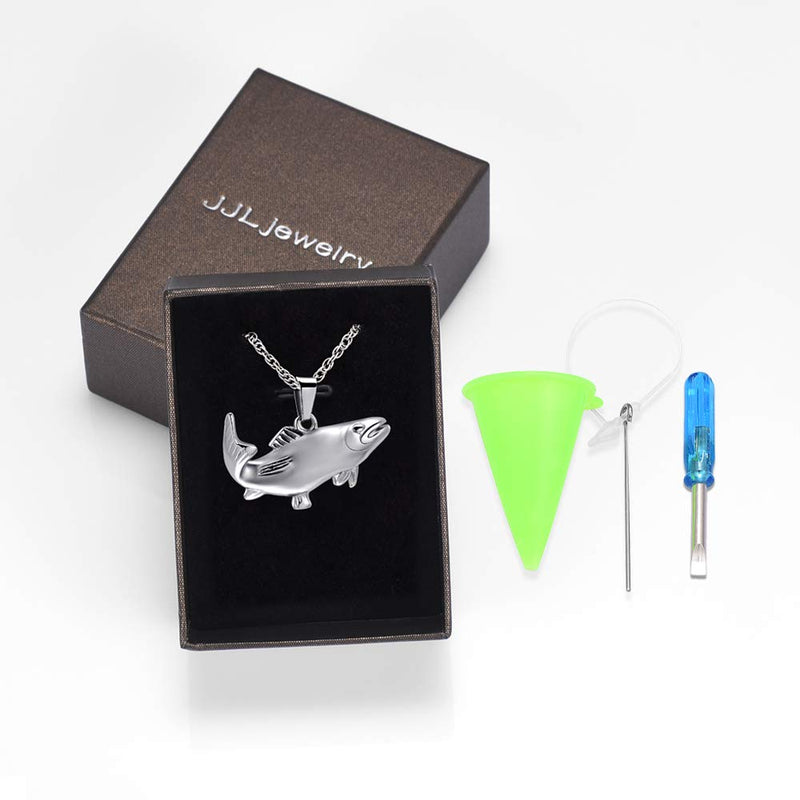 [Australia] - shajwo Cremation Fish Urn Necklace Jewelry for Women Men Keepsake Pendant Memorial Necklace Ash Holder Silver 