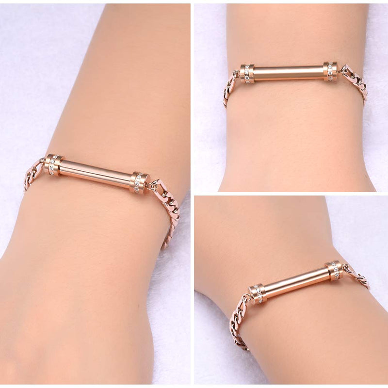 [Australia] - Cylinder Cremation Bracelet for Ashes Urn Jewelry Stainless Steel Memorial Keepsake Urn Bracelet Bangle Ashes Holder Rose Gold 