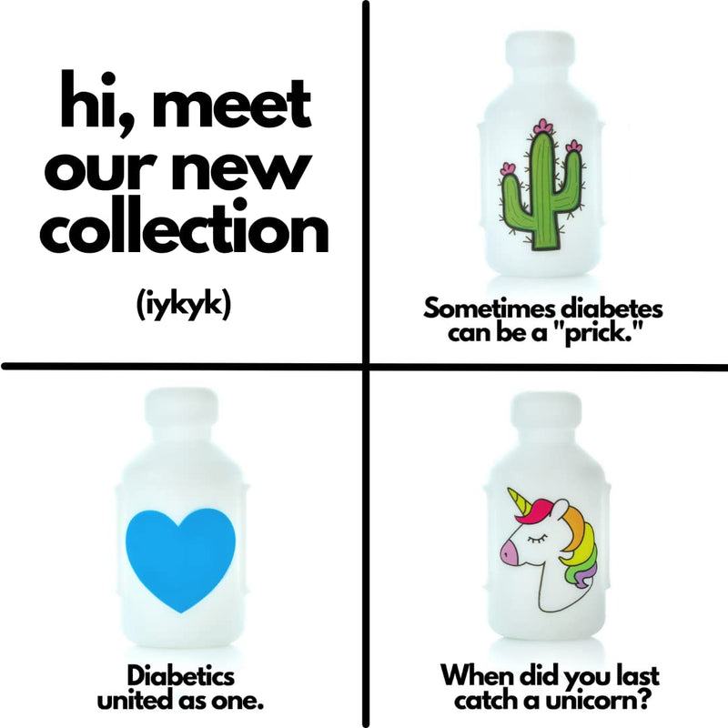 [Australia] - VIAL SAFE Insulin Bottle Protector Case/Sleeve for Diabetes, Reusable, Flexible Silicone Protective Sleeve,"If You Know You Know" 3-Pack (Short), Cactus, Unicorn, Blue Heart 