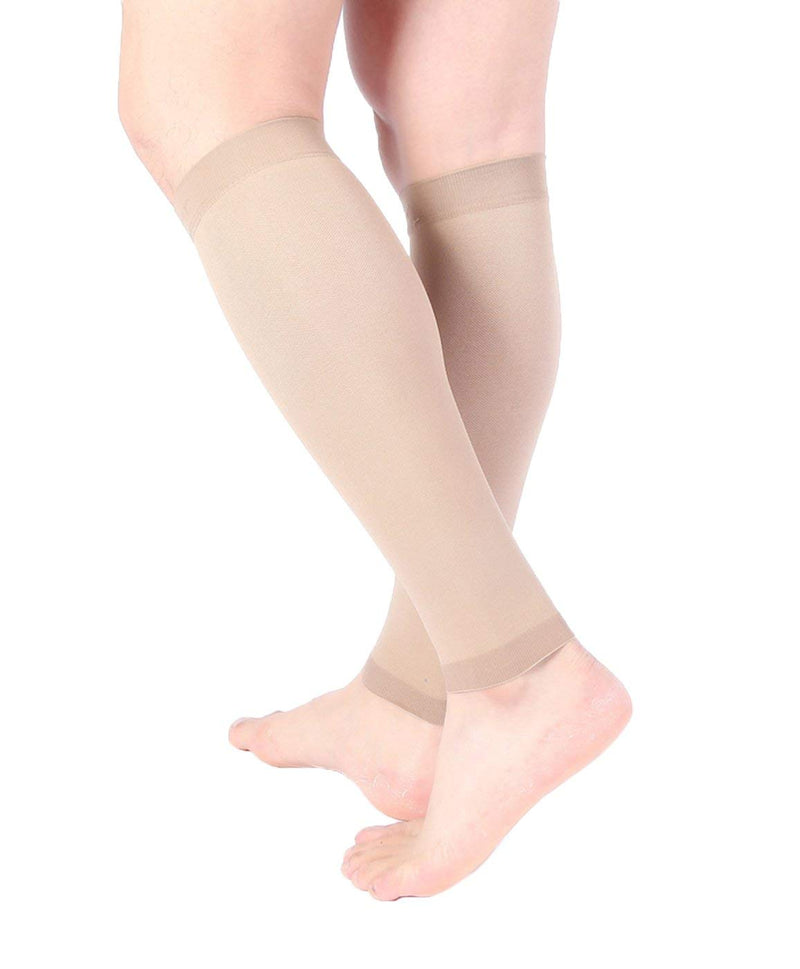 [Australia] - Doc Miller Calf Compression Sleeve Men and Women - 20-30mmHg Shin Splint Compression Sleeve Recover Varicose Veins, Torn Calf and Pain Relief - 1 Pair Calf Sleeves Tan Skin Color - Medium Size 