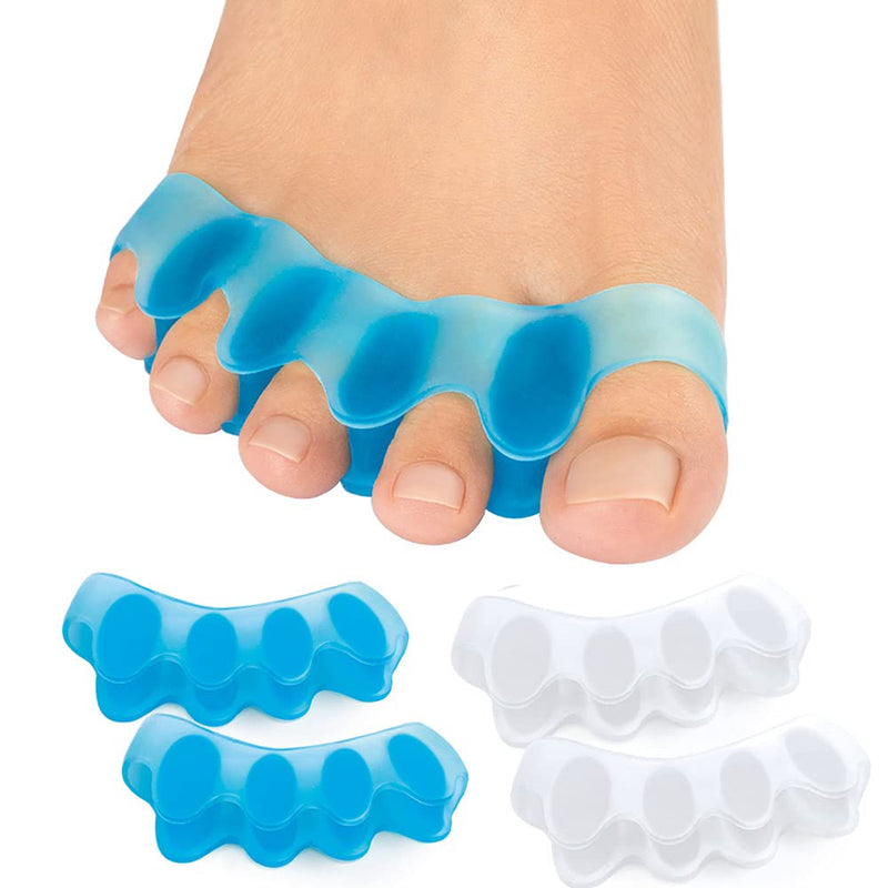 [Australia] - Sumiwish Toe Separators, 4 Pair (Blue and Clear) Soft Gel Toe Spacers to Correct Bunions, Toe Stretcher for Therapeutic Relief from Plantar Fasciitis, Hammer Toes, Claw Toes 