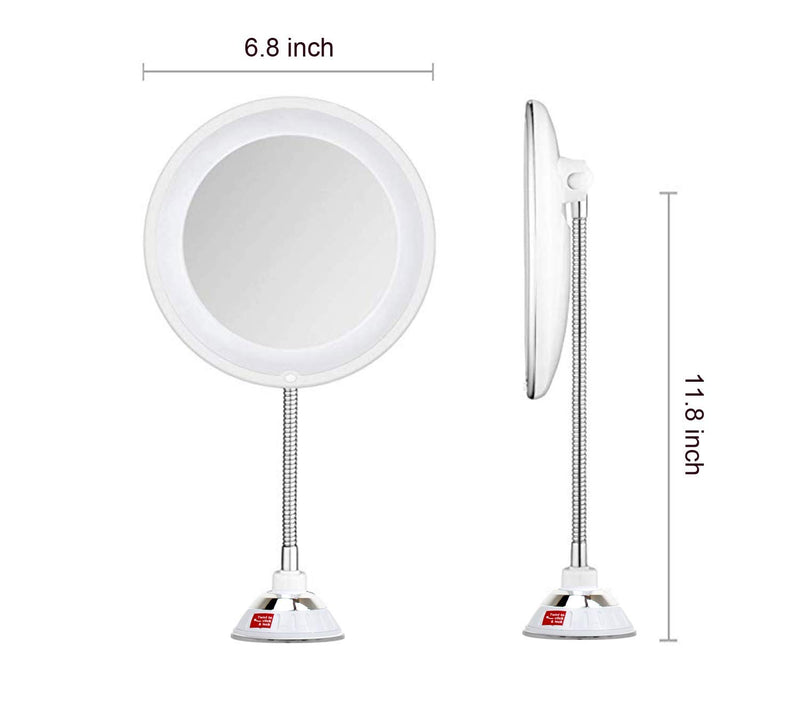 [Australia] - Updated 2020 Version 10X Magnifying Mirror With Light,Lighted 10X Magnifying Makeup Mirror With Light Poweful Suction Cup,360°Rotation Flexible Gooseneck Led Lighted Makeup Mirror For Bedroom Bathroom 10X-2 White 