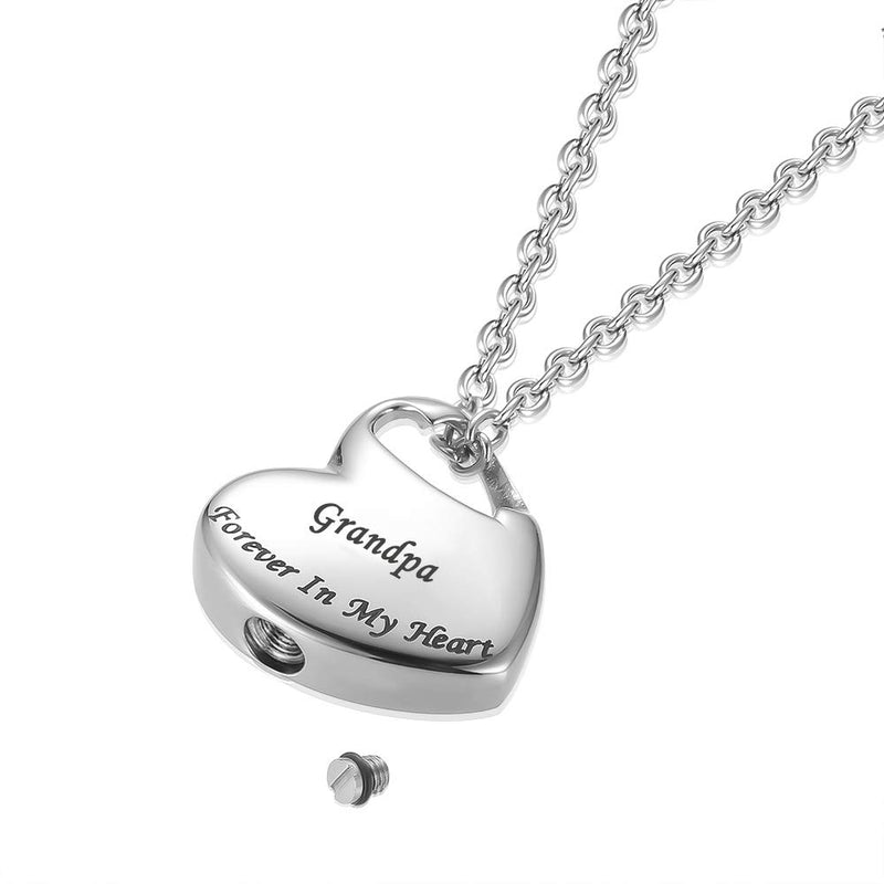 [Australia] - GISUNYE Cremation Urn Necklace for Ashes Urn Jewelry,Forever in My Heart Carved Stainless Steel Keepsake Waterproof Memorial Pendant for mom & dad with Filling Kit (Grandpa)… 