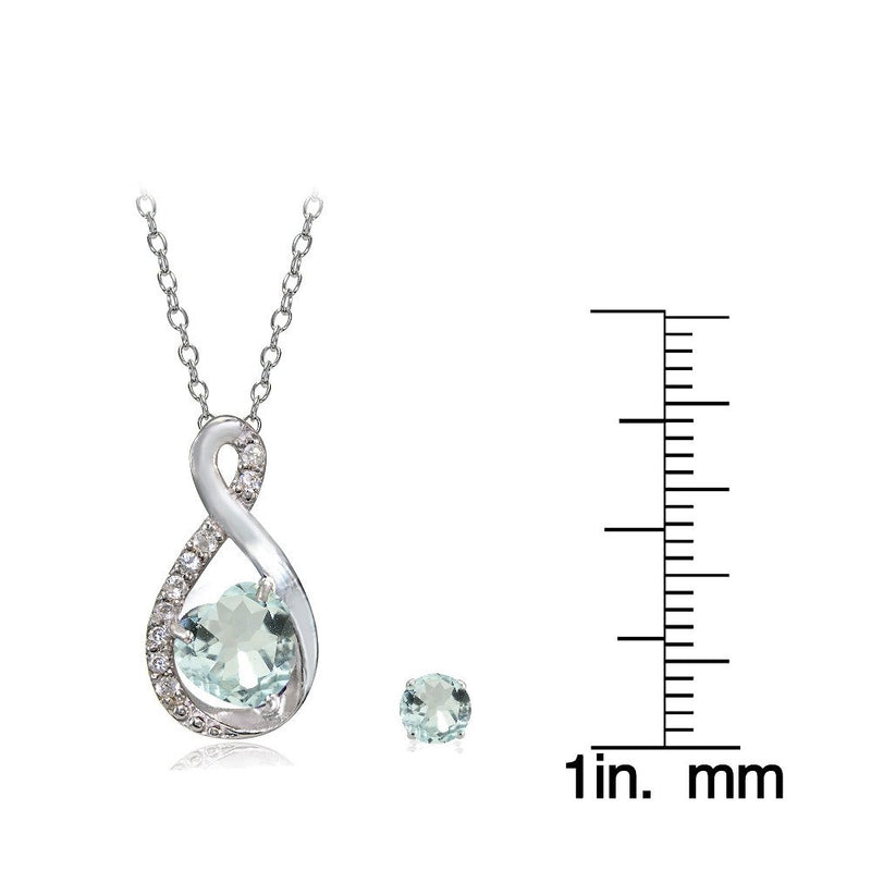 [Australia] - Lovve Sterling Silver Gemstone & White Topaz Infinity Heart Necklace Earrings Set Aquamarine 