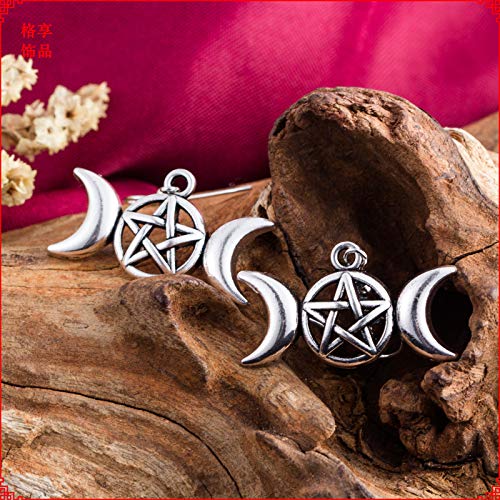 [Australia] - QIAN0813 Triple Moon Goddess Wicca Pentagram Pentacle Star Magic Amulet Talisman Drop Earrings Pendant Necklace Pagan Jewelry 