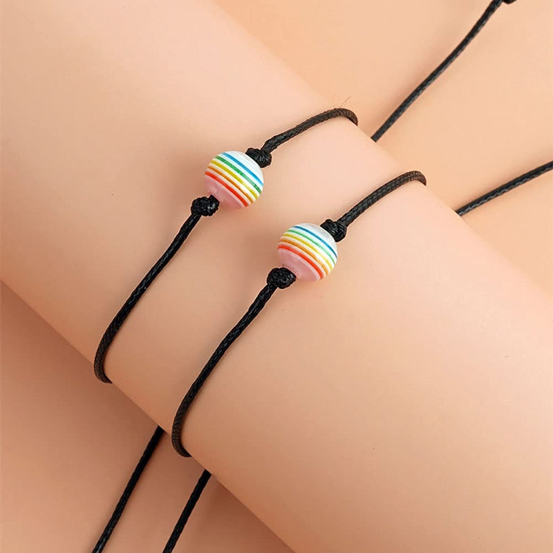 [Australia] - nylry 2 Pcs Rainbow LGBTQ Bracelet for Lesbian & Gay Pride LGBT Beaded String Couple Bracelets Handmade Adjustable Engagement Wristband for Women Men Jewelry A 